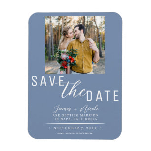 Stofbloauwe Save the Date Foto Bruiloft Magneet