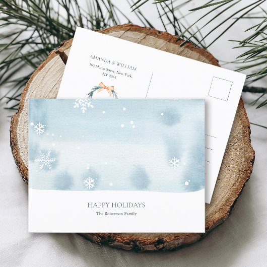 Stofbloauwe Sneeuwvlok Kerstkaart Uitnodiging Briefkaart