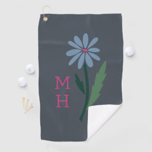 Stofbloem Blau Handgetekend Madeliefjes Monogram D Golfhanddoek