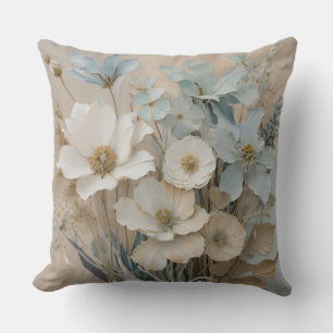 Stofbloem Blauw Beige Wit Crème Bloemmotief Kussen