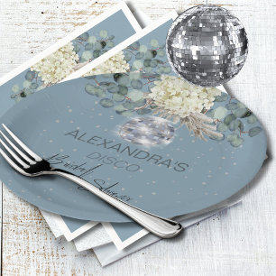 Stofbloem Blauw Bloem Disco Bal Bruidsdouche Papieren Bordje