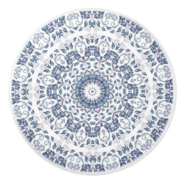 Stofbloem Blauw Bloemmotief Mandala Keramische Knop