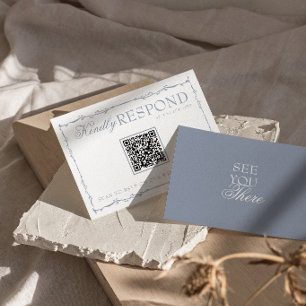 Stofbloem Blauw Bloemmotief Oude Rijken QR Code Tr RSVP Kaartje