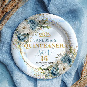 Stofbloem Blauw Bloemstuk Gouden Glitter Aangepast Papieren Bordje