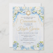 Stofbloem Blauw Bloemstuk Quinceañera Uitnodiging