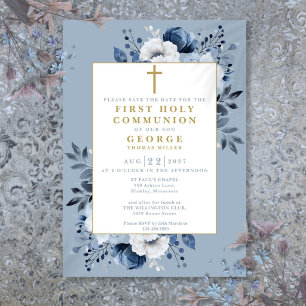 Stofbloem Blauw Boho Bloemstuk Eerste Heilige Comm Save The Date