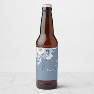Stofbloem Blauw Boho Waterverf Bloem Bruiloft Bier Etiket