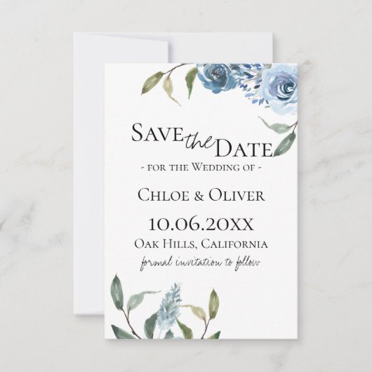 Stofbloem Blauw Botanisch Save The Date Aankondiging (Voorkant)