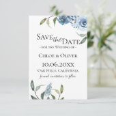 Stofbloem Blauw Botanisch Save The Date Aankondiging (Staand voorkant)