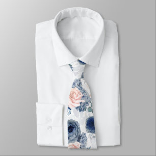 Stofbloem Blauw en Blush Roze Bloemige Elegante Bo Stropdas