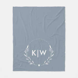 Stofbloem Blauw en Wit Modern Initialen Monogram Fleece Deken