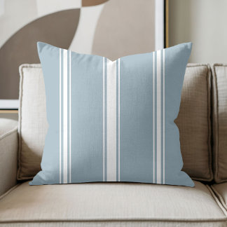 Stofbloem Blauw en Witte Streep Kussen