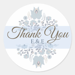 Stofbloem Blauw Folk Bloemige Bedankt Ronde Sticker