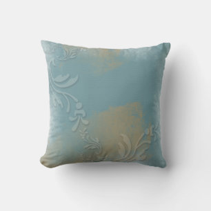 Stofbloem Blauw, Goud, Gestempeld   Kussen