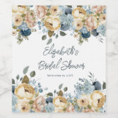 Stofbloem Blauw Roze Witte Bruiloft Feest Wijn Etiket (Enkel label)