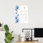 Stofbloem Blauw Transparant Bloem Motief Doop Welk Poster (Thuiskantoor)