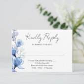 Stofbloem Blauw Transparant Bloem Motief Monogram RSVP Kaartje (Staand voorkant)