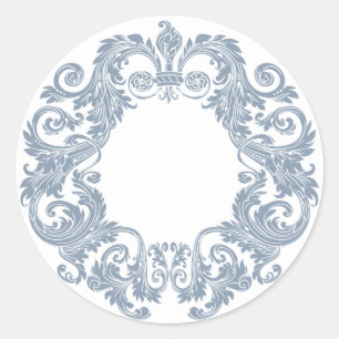 Stofbloem Blauwe Antieke Krullen Ronde Sticker