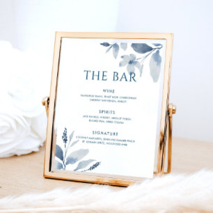 Stofbloem Blauwe Aquarel Bloemige Trouw Bar Menu B Poster