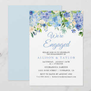 Stofbloem Blauwe Aquarel Hydrangea Verlovingsfeest Kaart