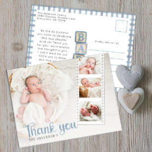 Stofbloem Blauwe Baby Shower Dankjewel Foto Ansich Briefkaart