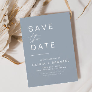 Stofbloem Blauwe Bewaar de Datum Elegante Minimali Save The Date