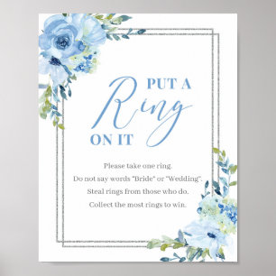 Stofbloem blauwe bloem zilver zet een ring om het poster