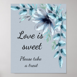 Stofbloem blauwe bloemige liefde is zoete bruiloft poster