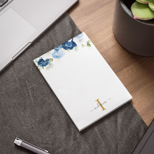 Stofbloem Blauwe Bloemige Monogram Eucalyptus Scri Notitieblok