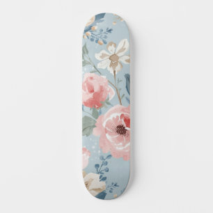 Stofbloem Blauwe Bloemige Waterverf Tuin Roze Bloe Skateboard