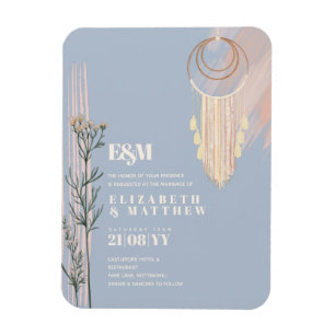 Stofbloem Blauwe Boho Trouwkaarten Magneet