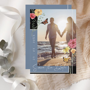 Stofbloem Blauwe Boho Wilde Bloem Foto Bewaar de D Save The Date
