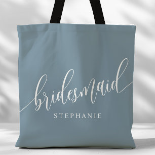 Stofbloem Blauwe Bruidsmeisje Moderne Schrift Draagtas