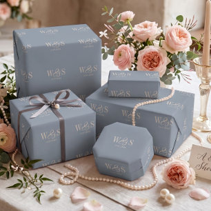 Stofbloem blauwe elegante huwelijksparen met initi cadeaupapier