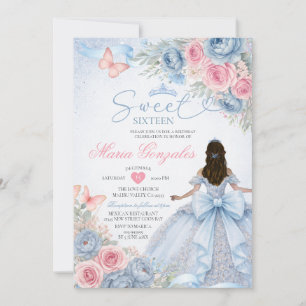 Stofbloem Blauwe en Roze Bloemige Prinses Sweet Si Kaart