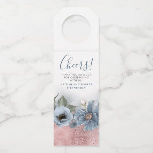 Stofbloem Blauwe en Roze Gouden Glitter Moderne Tr Flessenhanger