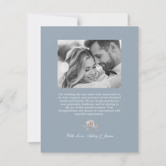 Stofbloem Blauwe en Stof Roze Bloemige Trouw Dankj Bedankkaart (Achterkant)