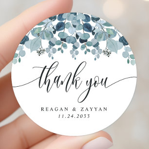 Stofbloem Blauwe Eucalyptus Groenery Huwelijk Beda Ronde Sticker
