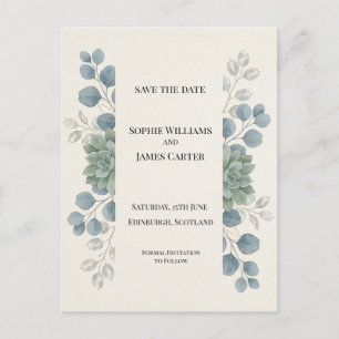 Stofbloem Blauwe Eucalyptus Save The Date Postkaar Briefkaart