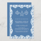 Stofbloem Blauwe Geruite Kerstfeestviering Kaart (Voorkant / Achterkant)