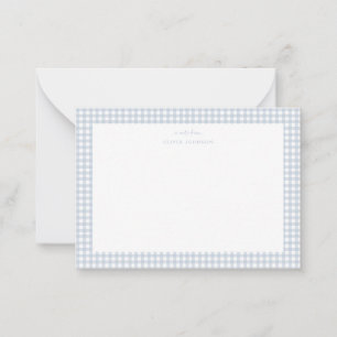 Stofbloem blauwe gingham jongens kaart notitiekaartje