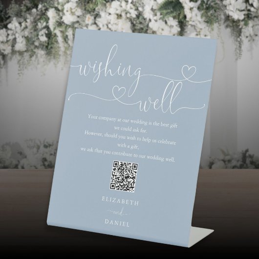 Stofbloem Blauwe Hart Script Wensput QR-code Reclamebord Met Voetstuk