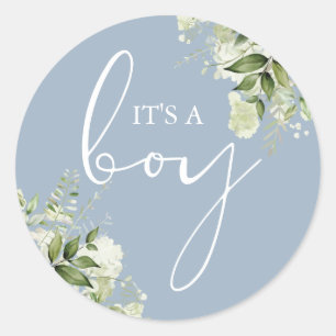 Stofbloem Blauwe Het Is Een Jongen Groene Baby Sho Ronde Sticker