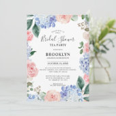 Stofbloem blauwe hortensia's Bruidsdouche Thee Fee Kaart (Staand voorkant)