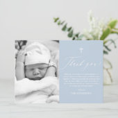 Stofbloem Blauwe Kruis Jongen Foto Doop Dankkaart Kaart (Staand voorkant)