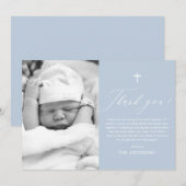 Stofbloem Blauwe Kruis Jongen Foto Doop Dankkaart Kaart (Voorkant / Achterkant)