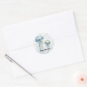 Stofbloem Blauwe Kwallejongetje Baby Shower Ronde Sticker