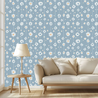 Stofbloem Blauwe Madelief Botanische Cottagecore E Behang