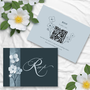 Stofbloem Blauwe Met de Hand Getekende Bloemencode RSVP Kaartje