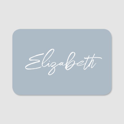Stofbloem Blauwe Moderne Borstel Script Naamplaatje (Voorkant)